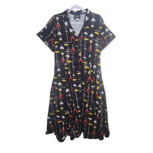 Collectif Caterina Swing Dress Black Mid-Century Atomic 2XL US 14 Rockabilly